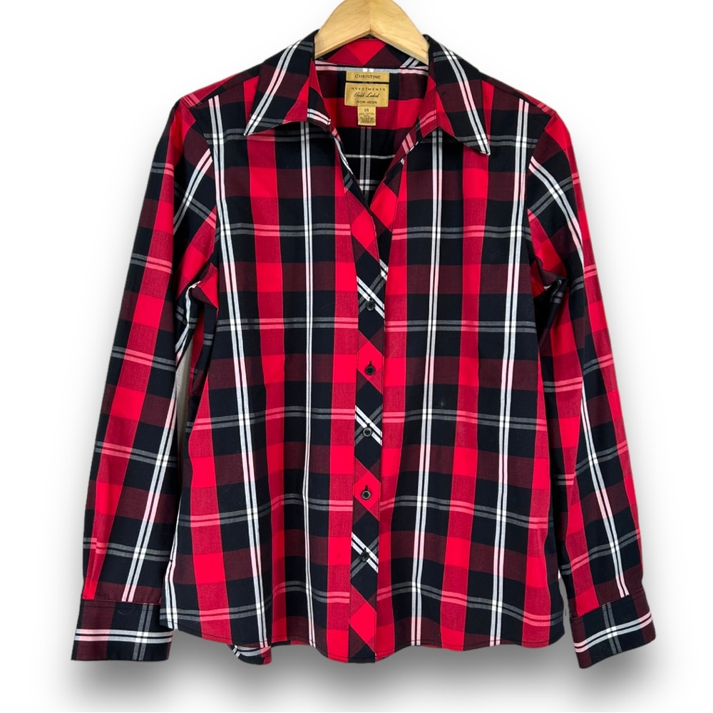 4/$20 Investments “Christine” Gold Label Non-Iron Plaid Shirt - Picture 1 of 2